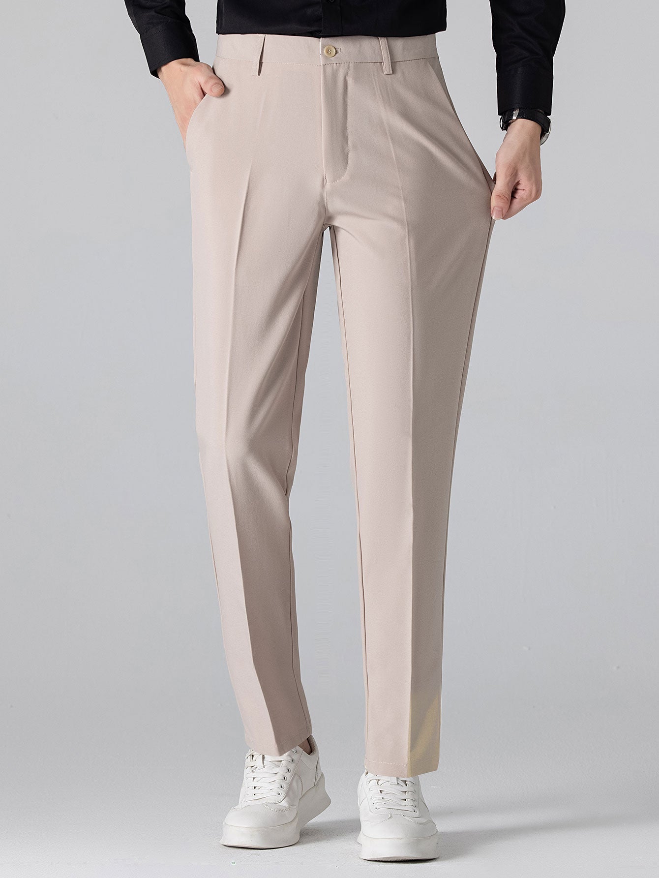 Contrast Knit Waffle Johnny Collar Polo & Slim Fit Tapered Trousers