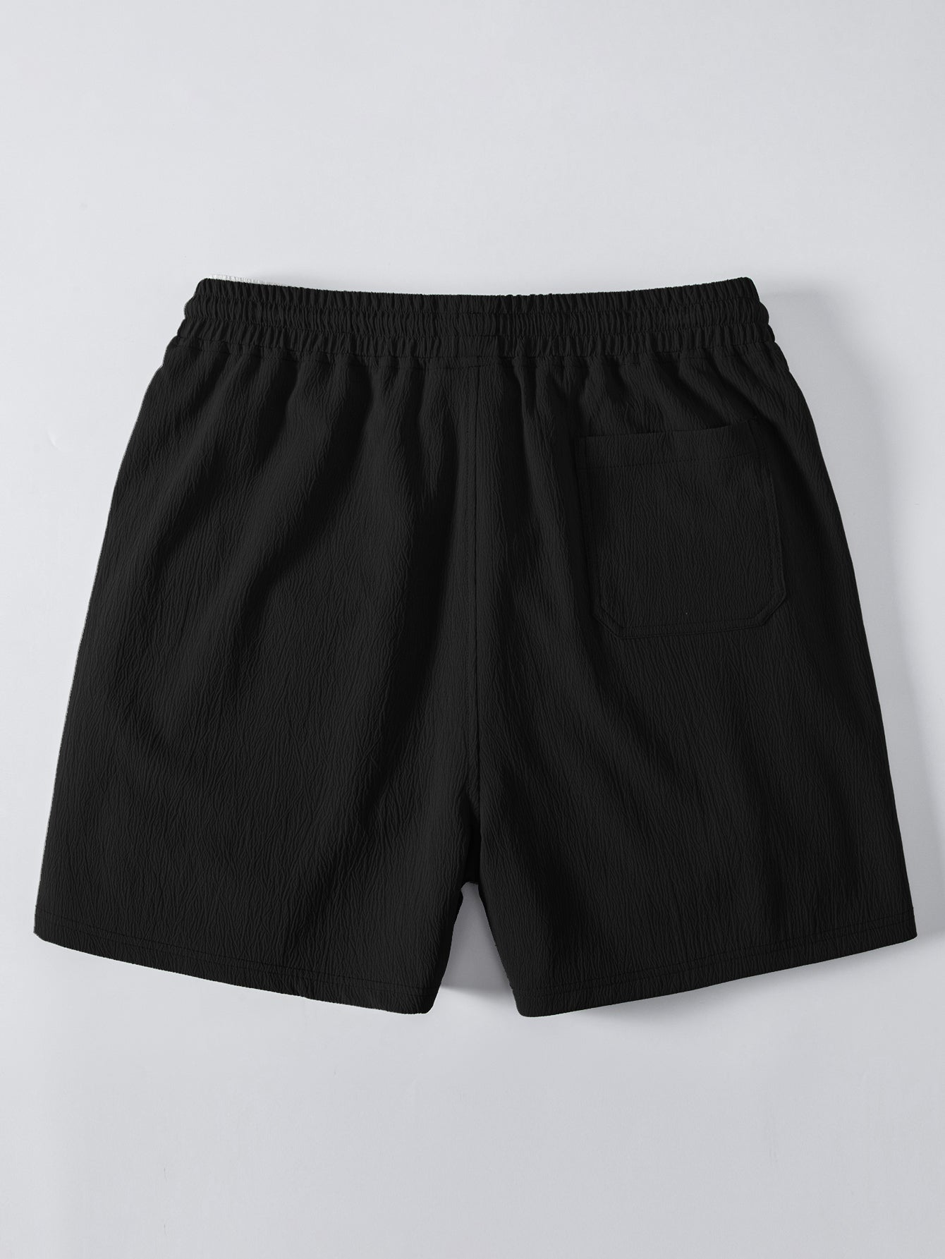 Crochet V Neck Polo Shirt & Crinkle Textured Drawstring 5" Shorts