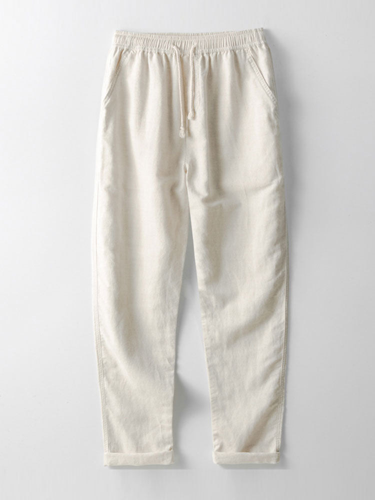 Johnny Collar Striped Open Knit Polo & Straight Leg Linen Pants