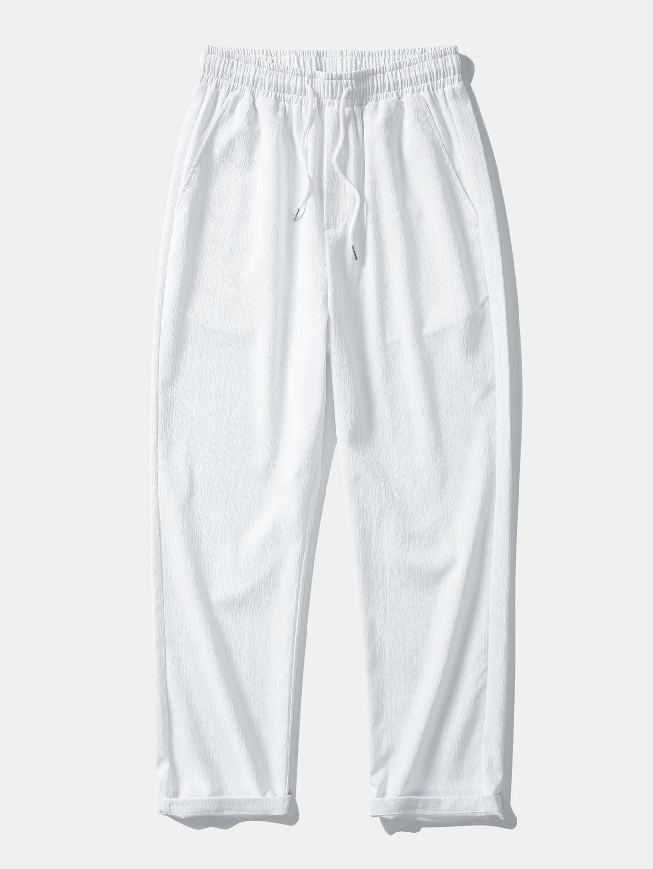 Crochet V Neck Polo Shirt & Crinkle Textured Straight Leg Pants