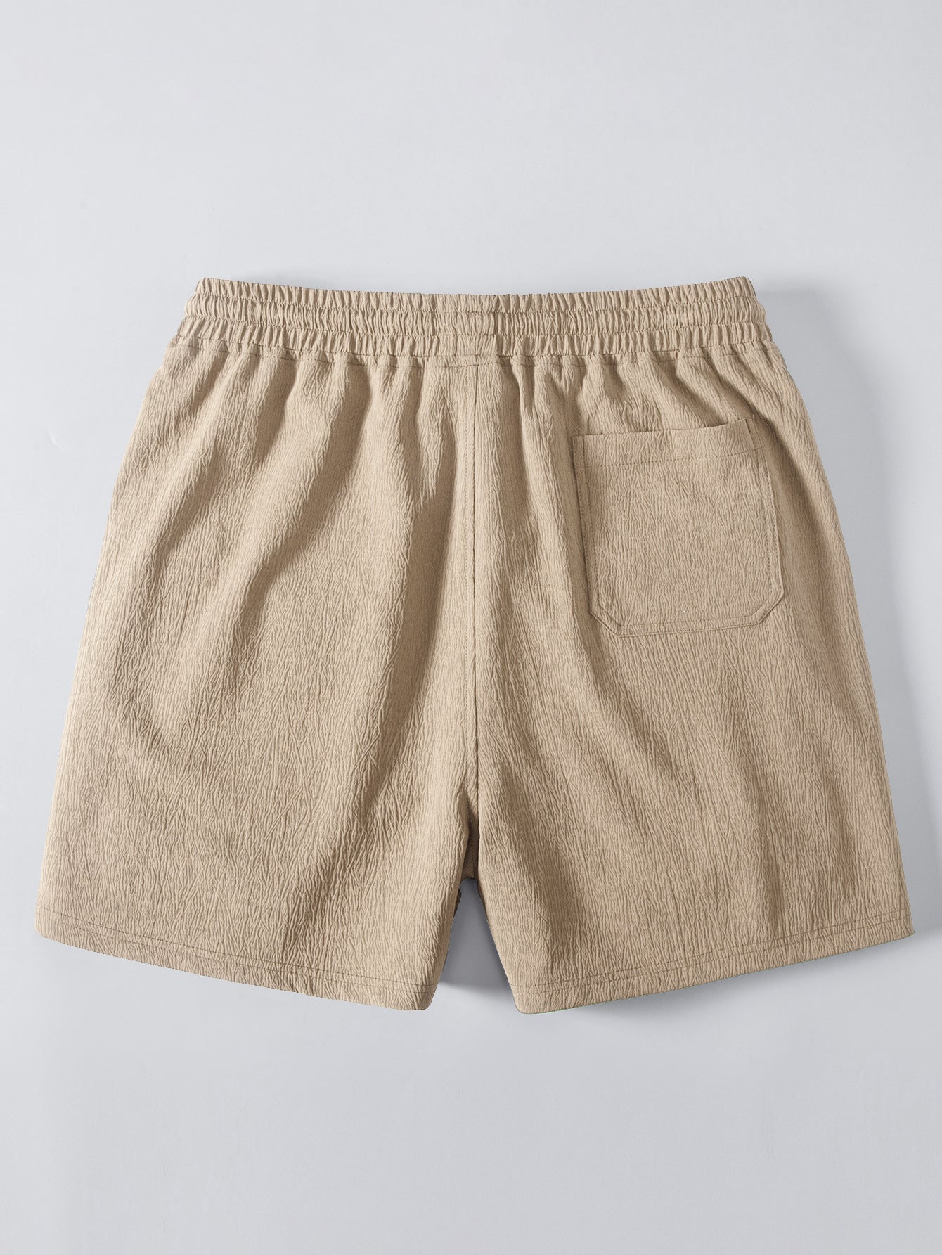 Crochet V Neck Polo Shirt & Crinkle Textured Drawstring 5" Shorts