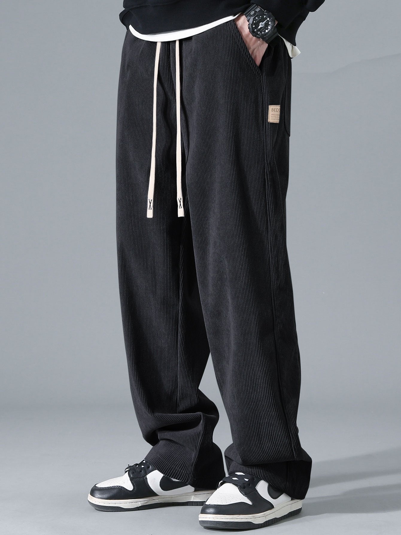 2 In 1 Crew Neck Stretch Corduroy Sweatshirt & Straight Leg Corduroy Pants