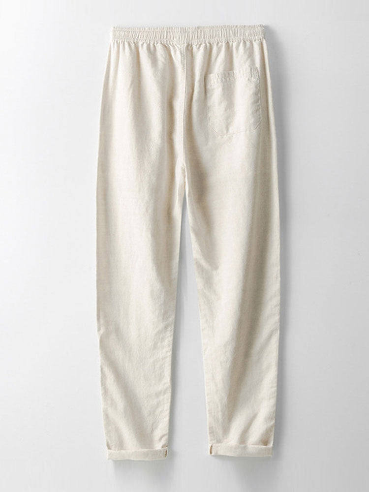 Contrast Stitching Linen Rayon Blend Cuban Shirt & Straight Leg Linen Pants