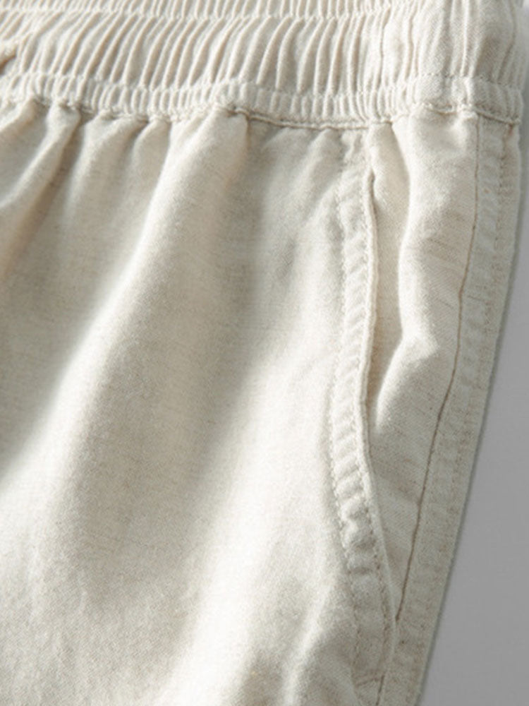 Stripe Johnny Collar Open Knit Polo & Straight Leg Linen Pants
