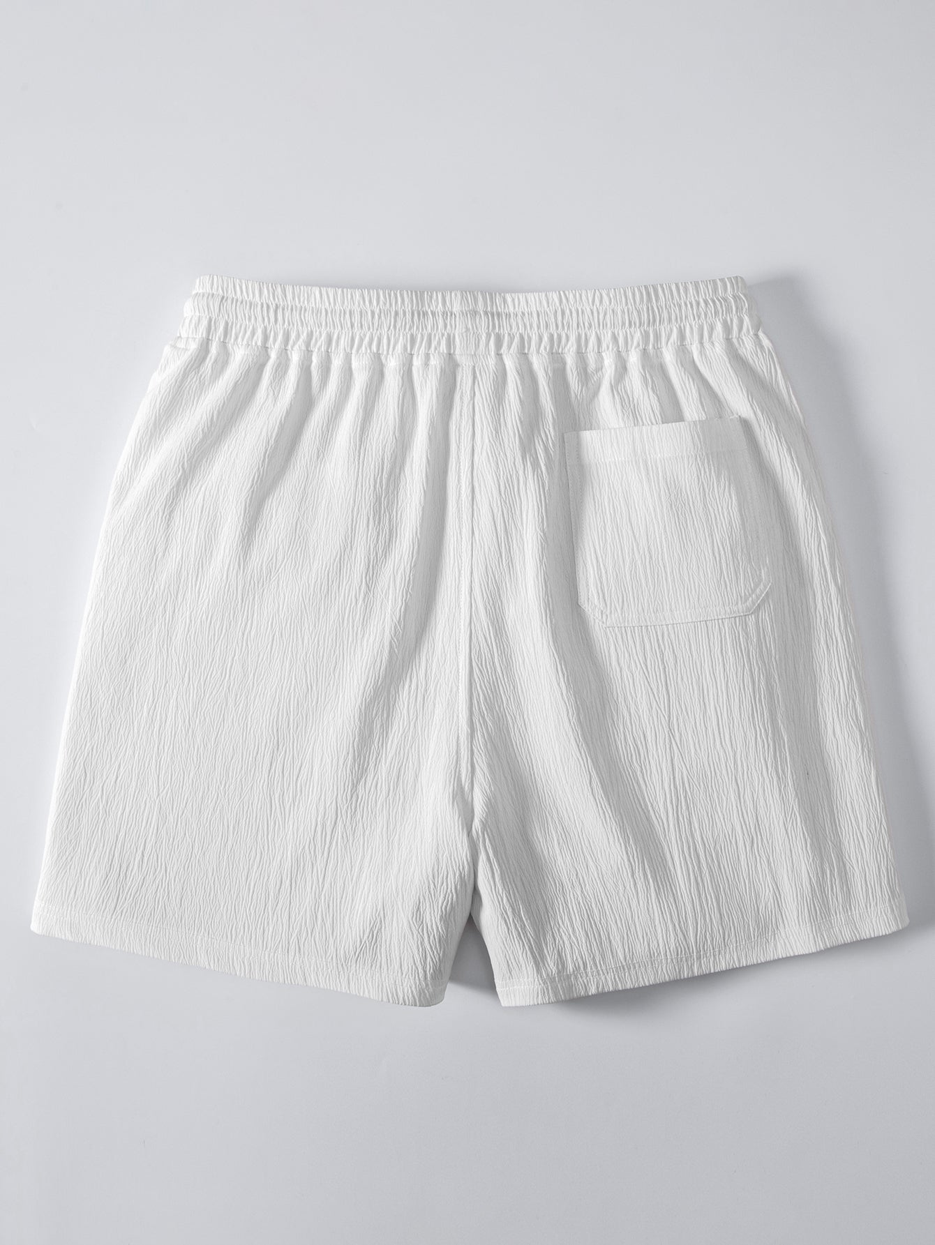 Short Sleeve Linen Look Stand Collar Shirt & Crinkle Textured Drawstring 5" Shorts